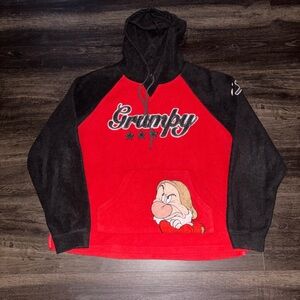 Vintage Grumpy Hoodie Sz Large Red Black Fleece Sweatshirt Seven Dwarves Disney